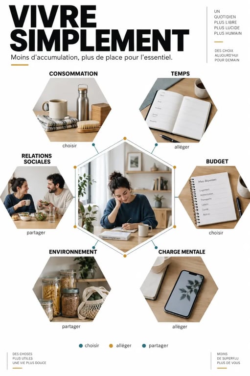 Vivre simplement en équilibrant consommation, temps, budget, relations et bien-être