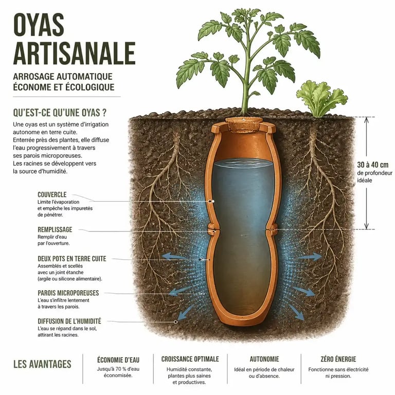 Illustration d'une oyas artisanale pour l'arrosage automatique potager fait maison