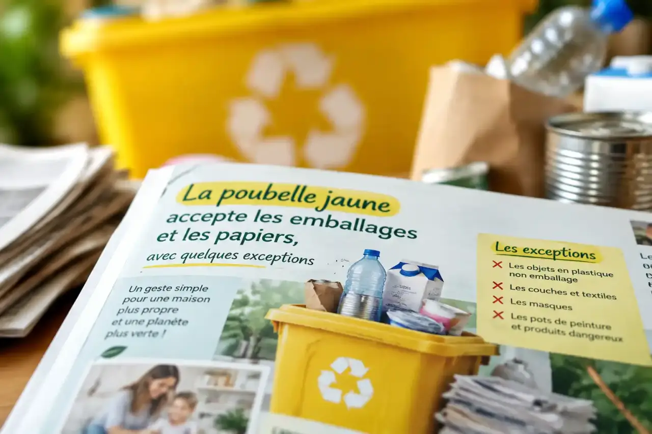 La poubelle jaune accepte les emballages et les papiers, avec quelques exceptions