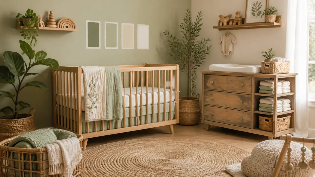 Illustration d'une chambre bébé douce, naturelle et lumineuse